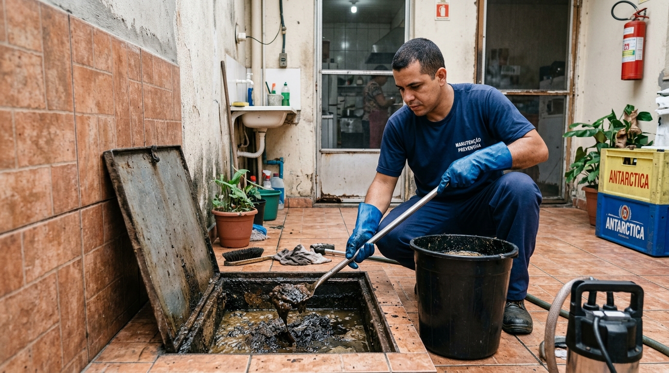 Equipe de limpeza de caixa de gordura em Belo Horizonte-MG